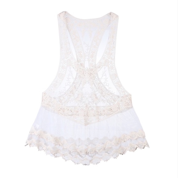 Crochet Mesh Lace Beach Coverup Top Boho Tank - Picture 9 of 16
